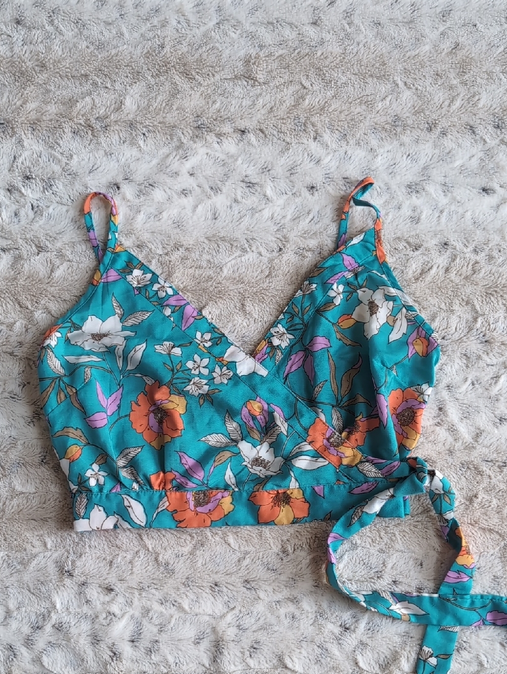 BOG Collective Boho Floral Faux Wrap Crop top